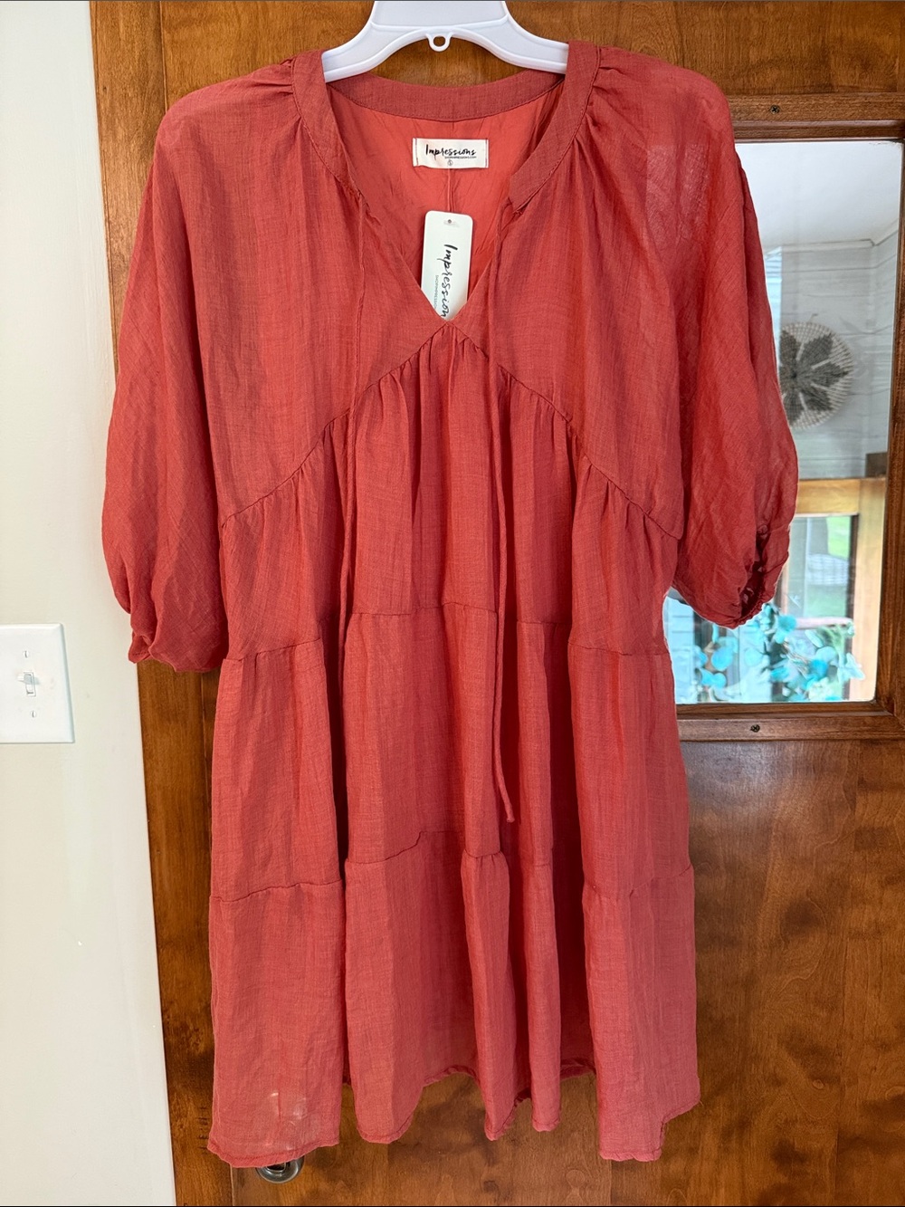 Papermoon Rust Red Tiered Gauze Babydoll Dress